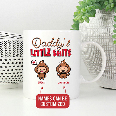 Alternative view of Personalized Daddy's Two Little Shits Funny Father's Day Ceramic Coffee Mug - Dad's Favorite Turds Travel Mug