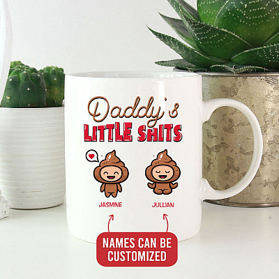 Personalized Daddy's Two Little Shits Funny Father's Day Ceramic Coffee Mug - Dad's Favorite Turds Travel Mug