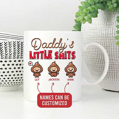 Alternative view of Personalized Daddy's Three Little Shits Funny Father's Day Ceramic Coffee Mug - Dad's Favorite Turds Travel Mug