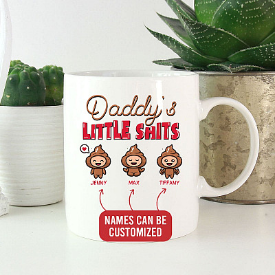Personalized Daddy's Three Little Shits Funny Father's Day Ceramic Coffee Mug - Dad's Favorite Turds Travel Mug