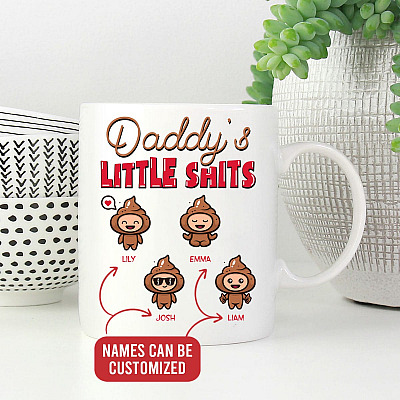 Alternative view of Personalized Daddy's Four Little Shits Funny Father's Day Ceramic Coffee Mug - Dad's Favorite Turds Travel Mug