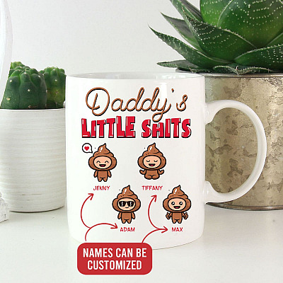 Personalized Daddy's Four Little Shits Funny Father's Day Ceramic Coffee Mug - Dad's Favorite Turds Travel Mug