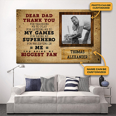 Alternative view of Custom Photo Dear Dad Thank You for Being My Biggest Fan Baseball Framed Canvas - Unframed Poster
