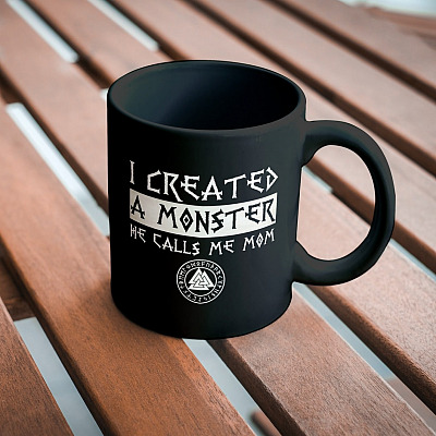 Alternative view of I Created A Monster He Calls Me Mom Ceramic Coffee Mug - Funny Viking Mom Beer Stein - Travel Mug