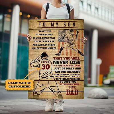 Personalized Baseball Dad To My Son I Want You To Believe Deep In Your Heart Framed Canvas - Unframed Poster