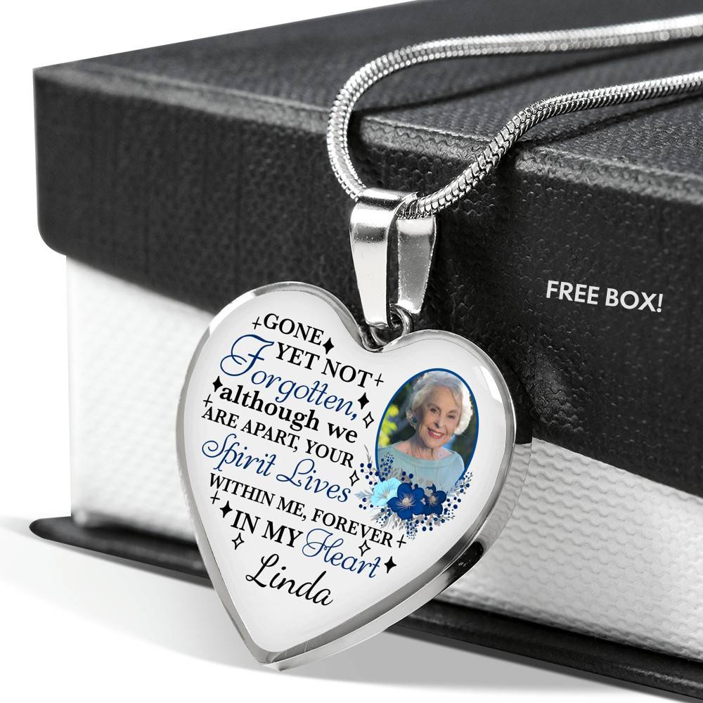 Personalized Photo Gone yet Not Forgotten Although We Are Apart Heart Pendant Necklace