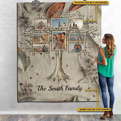 Personalized Photo Family Tree Fleece Blanket - Mink Sherpa Blanket - Woven Blanket