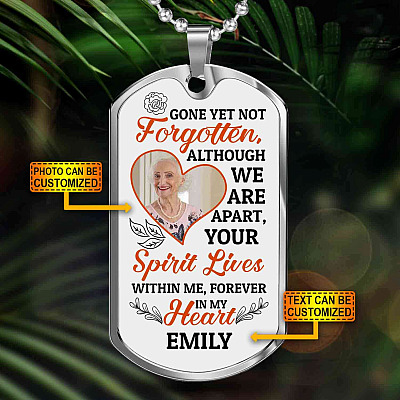 Alternative view of Personalized Photo Gone Yet Not Forgotten Although We Are Apart Dog Tag Pendant Necklace