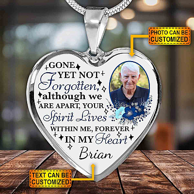 Alternative view of Personalized Photo Gone Yet Not Forgotten Although We Are Apart Heart Pendant Necklace