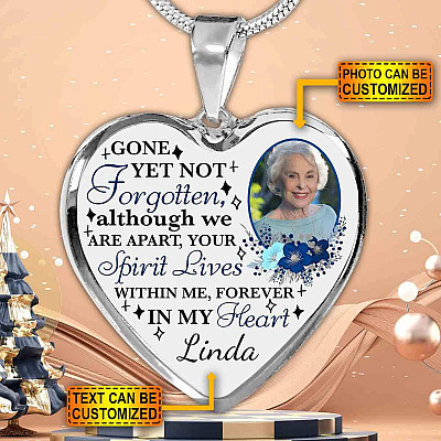 Personalized Photo Gone Yet Not Forgotten Although We Are Apart Heart Pendant Necklace