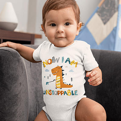 Alternative view of Now I Am Unstoppable Dinosaur Baby Onesie - Baby Infant Bodysuit