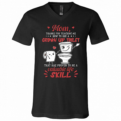 Mom Thanks For Teaching, Black, V-Neck T-Shirt