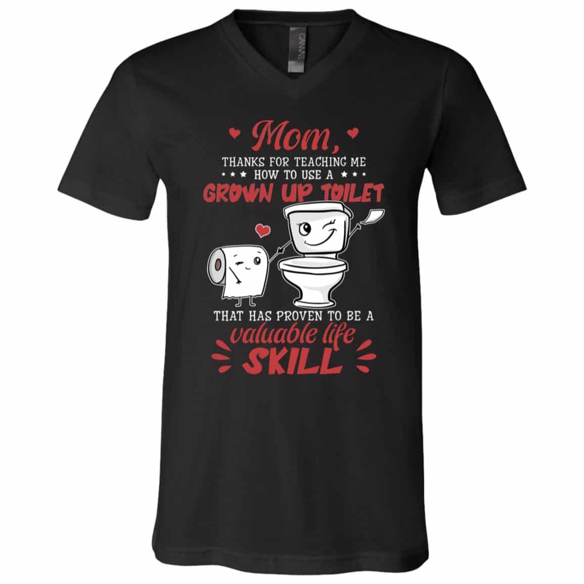 Mom Thanks For Teaching, Black, V-Neck T-Shirt