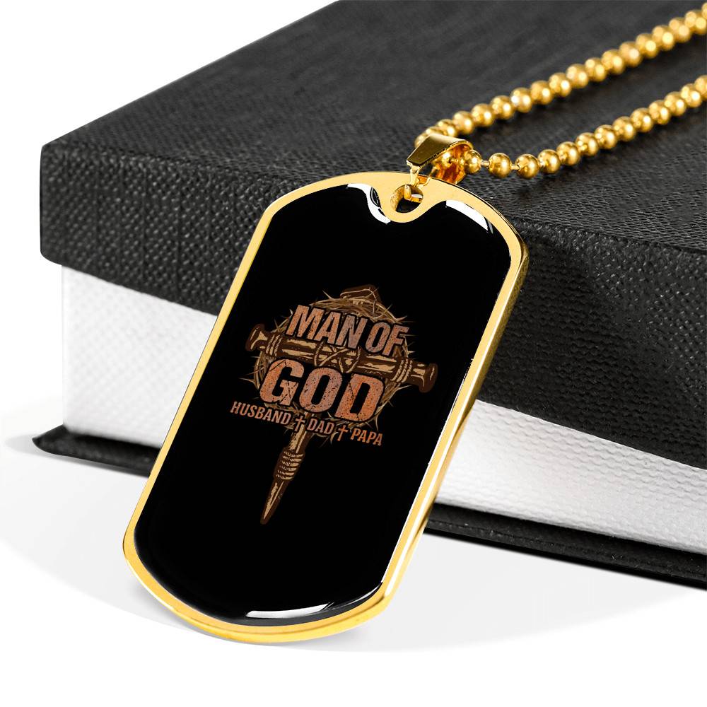 Men Cross Man of God Husband Dad Papa Christian Dog Tag Pendant Necklace