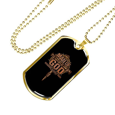 Men Cross Man of God Husband Dad Papa Christian Dog Tag Pendant Necklace