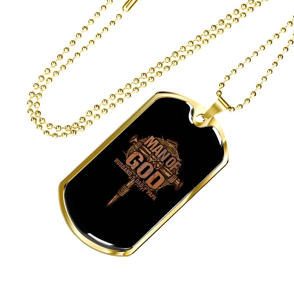 Men Cross Man of God Husband Dad Papa Christian Dog Tag Pendant Necklace