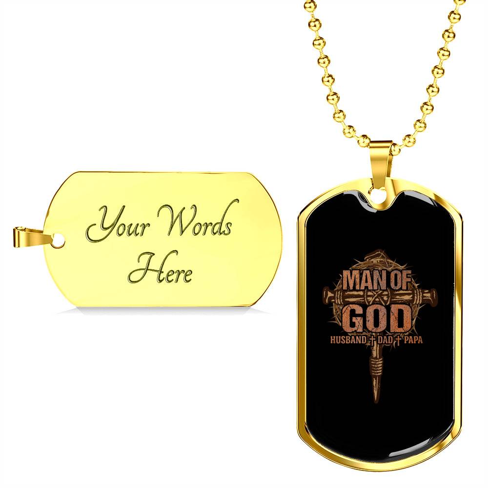 Men Cross Man of God Husband Dad Papa Christian Dog Tag Pendant Necklace