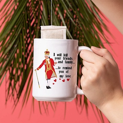 Alternative view of I Will Kill Your Friends And Family To Remind You Of My Love King George Hamilton Coffee Mug - Musical Mug