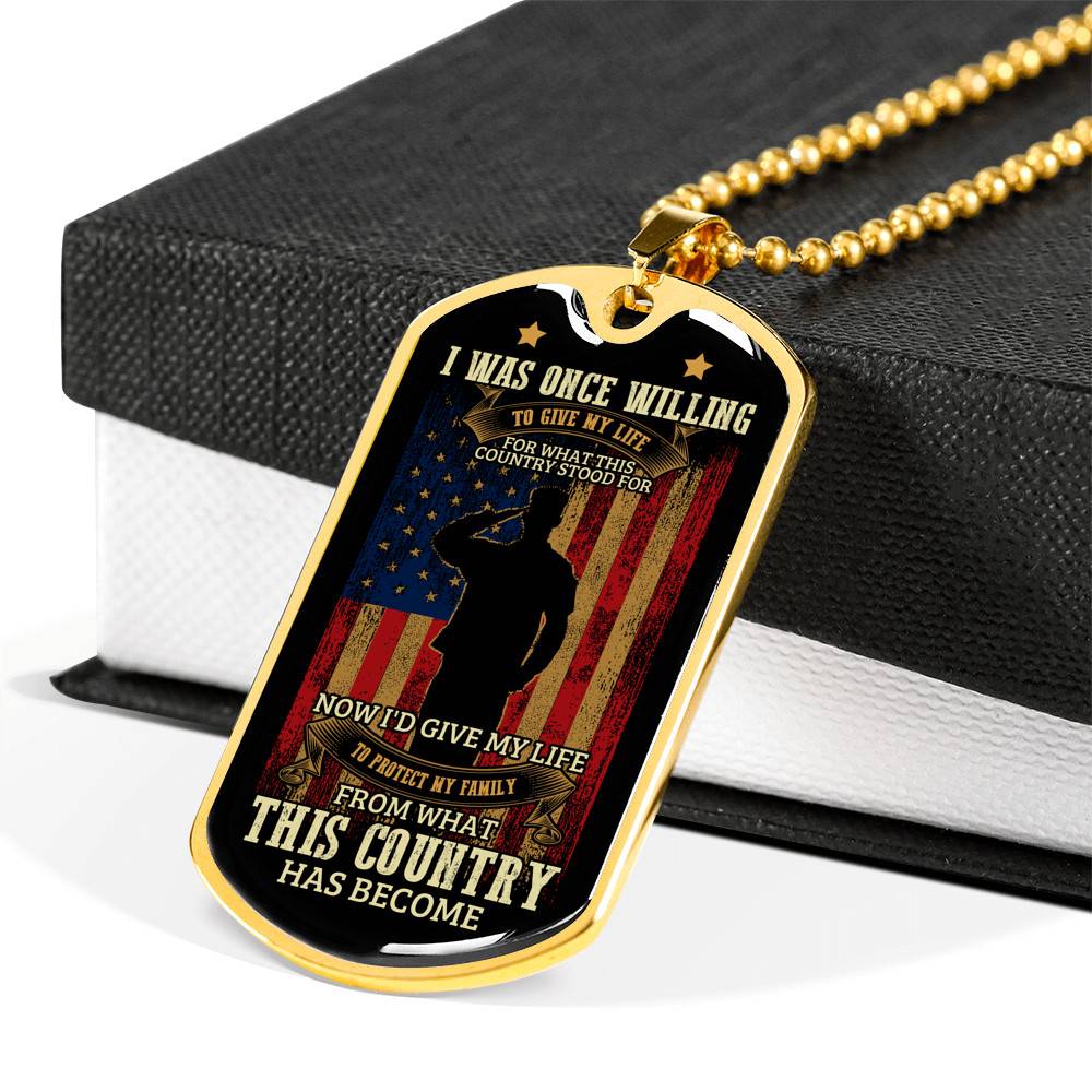 Father's Day Gifts for Veterans I Was Once Willing to Give My Life Dog Tag Pendant Necklace