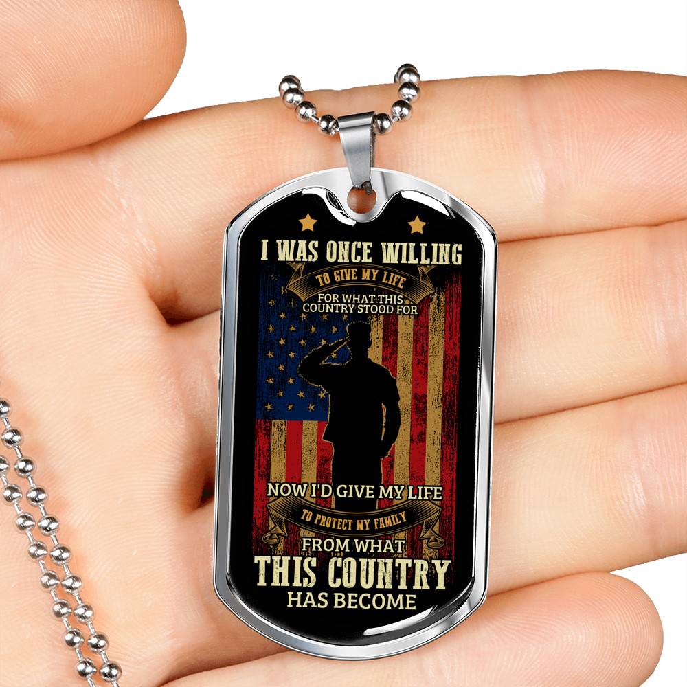 Father's Day Gifts for Veterans I Was Once Willing to Give My Life Dog Tag Pendant Necklace