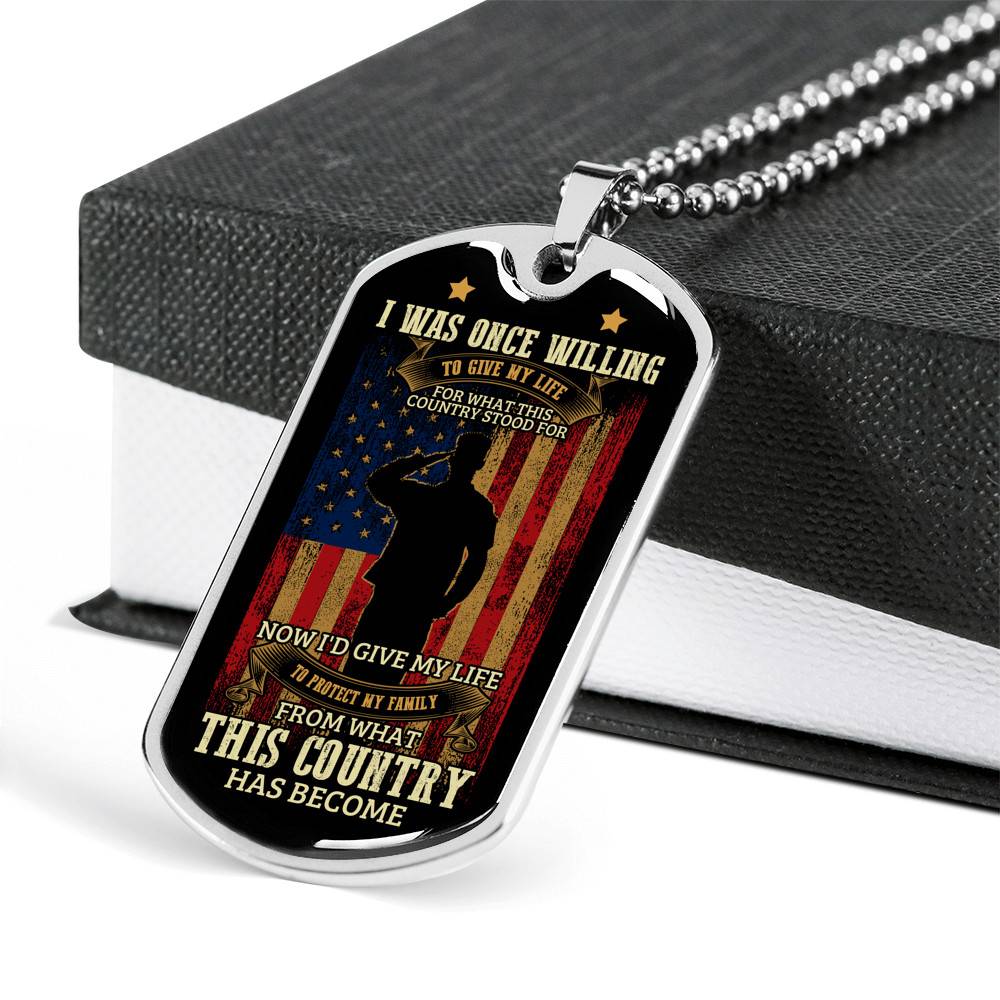 Father's Day Gifts for Veterans I Was Once Willing to Give My Life Dog Tag Pendant Necklace