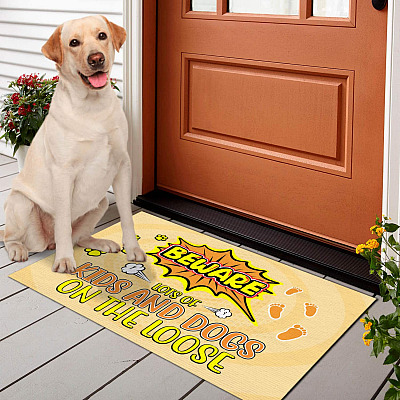 Alternative view of Beware Lots of Kids and Dogs On The Loose Funny Indoor Outdoor Decorative Doormat