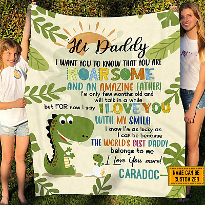 Alternative view of Personalized You Are Roarsome And An Amazing Father Blanket - Newborn Personalized Gift