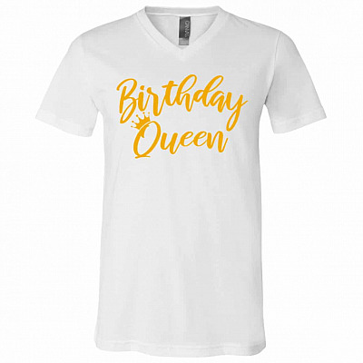 Birthday Queen Shirt, White, V-Neck T-Shirt