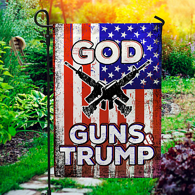 Alternative view of God Guns And Trump Garden Flag - 2nd Amendment House Flag - Pro Trump Pro Gun Wall Flag