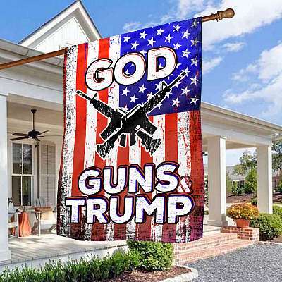 God Guns And Trump Garden Flag - 2nd Amendment House Flag - Pro Trump Pro Gun Wall Flag