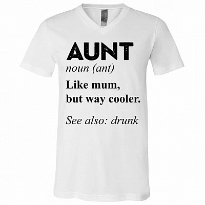 auntie shirt, White, V-Neck T-Shirt
