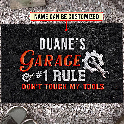 Personalized Garage #1 Rule Don't Touch My Tools Doormat - Outdoor Indoor Doormat - Personalized Garage Mat