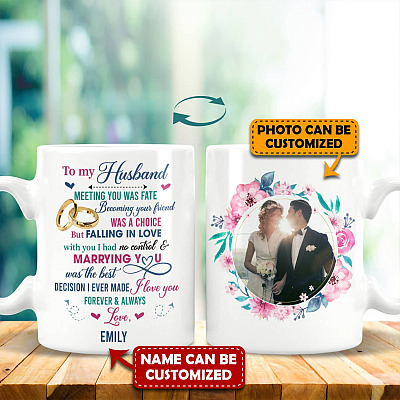 Alternative view of Personalized Photo To My Husband Mug Meeting You Was Fate Ceramic Coffee Mug - Color Changing Mug