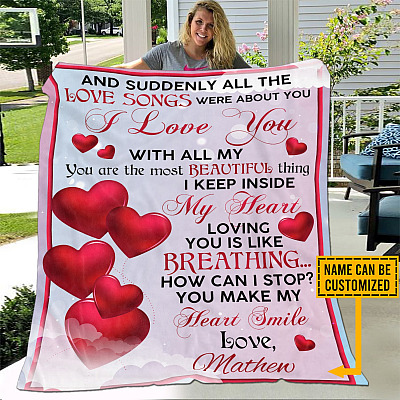 Personalized Loving You Is Like Breathing Fleece Blanket - Mink Sherpa Blanket - Woven Blanket - Love Blanket