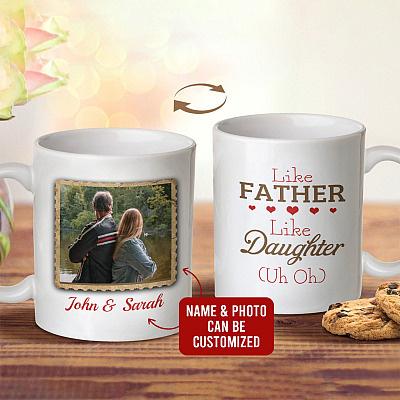 Alternative view of Custom Photo Like Father Like Daughter Coffee Mug - Beer Stein - Water Bottle - Color Changing Mug