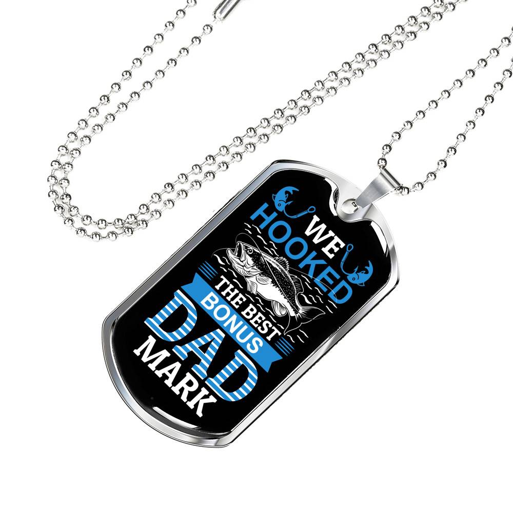 Personalized We Hooked The Best Bonus Dad Dog Tag Pendant Necklace - Bonus Dad Dog Tags