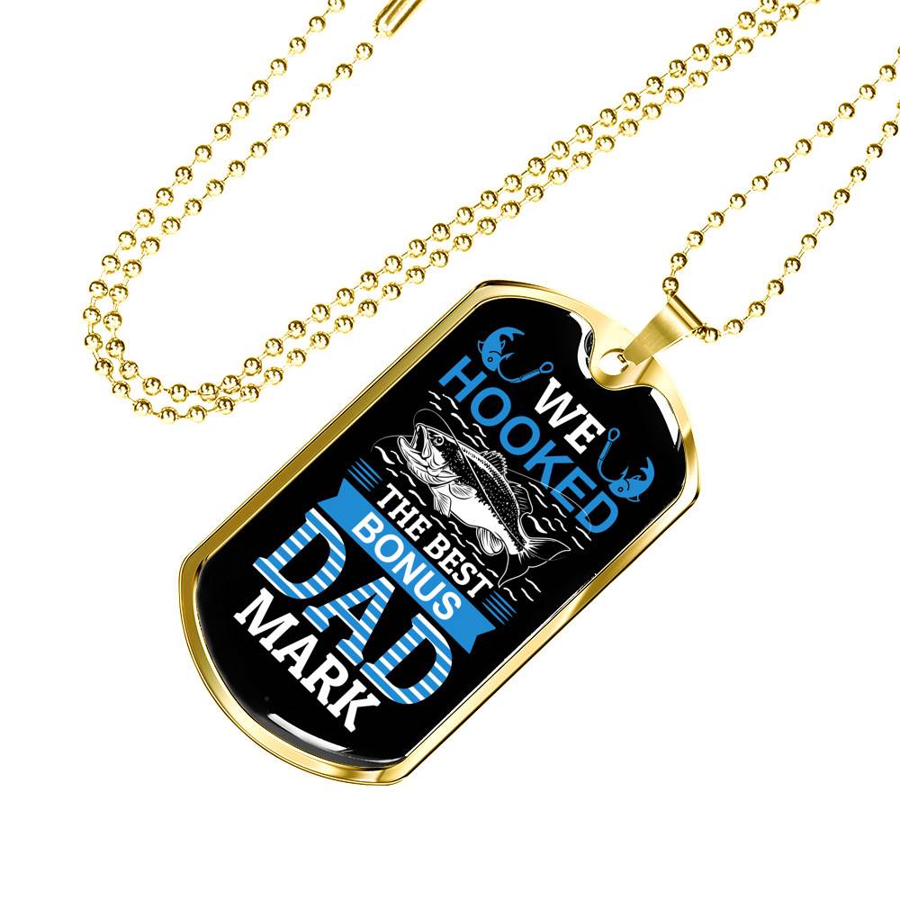 Personalized We Hooked The Best Bonus Dad Dog Tag Pendant Necklace - Bonus Dad Dog Tags