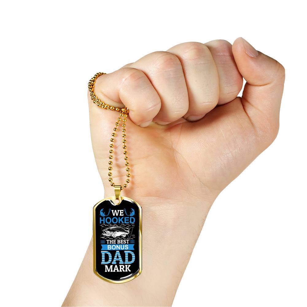 Personalized We Hooked The Best Bonus Dad Dog Tag Pendant Necklace - Bonus Dad Dog Tags