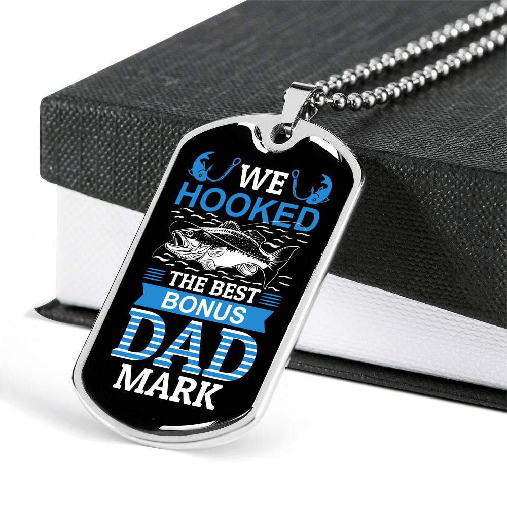 Personalized We Hooked The Best Bonus Dad Dog Tag Pendant Necklace - Bonus Dad Dog Tags