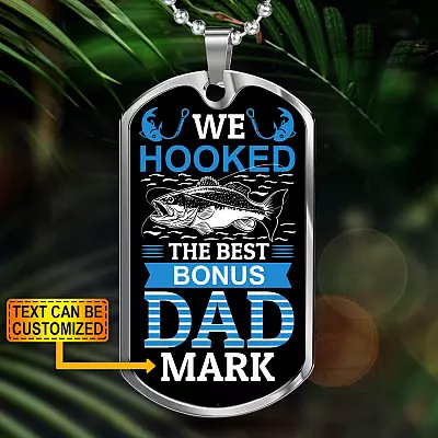 Personalized We Hooked The Best Bonus Dad Dog Tag Pendant Necklace - Bonus Dad Dog Tags