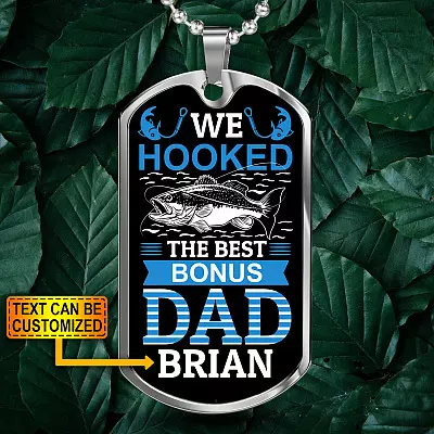Alternative view of Personalized We Hooked The Best Bonus Dad Dog Tag Pendant Necklace - Bonus Dad Dog Tags