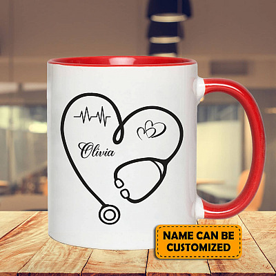 Alternative view of Personalized Stethoscope Heart Name Accent Coffee Mug - Stethoscope Nurse Dr Mug
