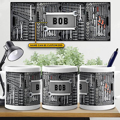 Alternative view of Personalized Mechanic Toolbox Set Gifts - Mechanic Mugs Two Sided Full Print Ceramic Coffee Mug - Beer Stein