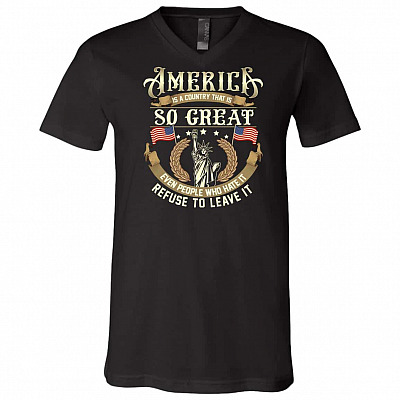America great T, Black, V-Neck T-Shirt