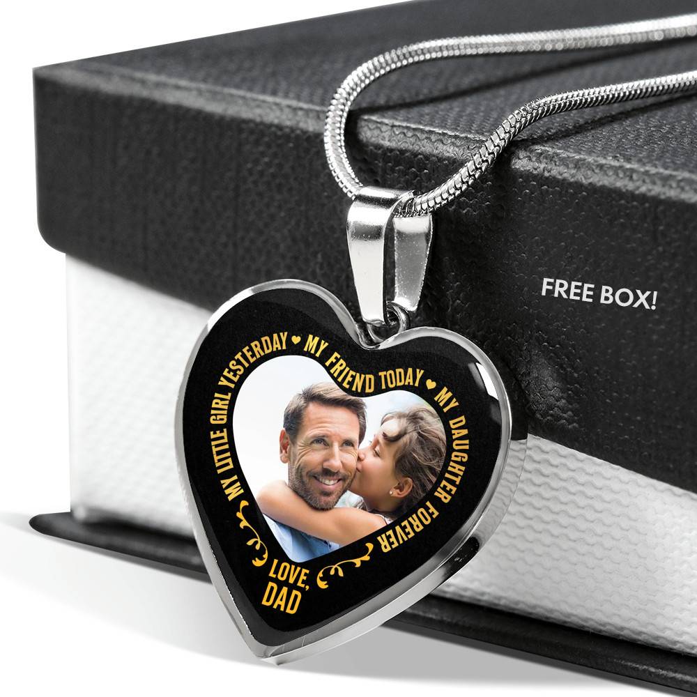 Personalized Photo My Little Girl Yesterday My Friend Today My Daughter Forever Heart Pendant Necklace