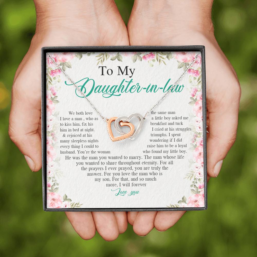 From Mother in Law to My Daughter in Law We Both Love the Same Man Interlocking Hearts Pendant Necklace