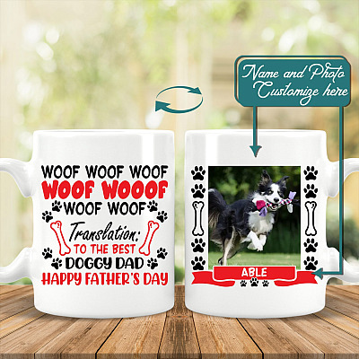 Alternative view of Personalized Photo Dad Dog Woof Translation Ceramic Coffee Mug - Water Bottle - Color Changing Mug