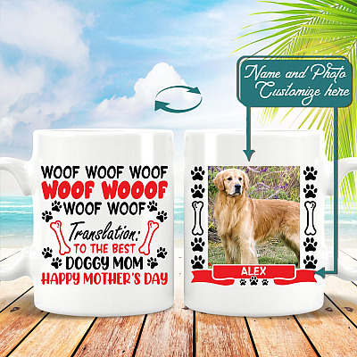 Alternative view of Personalized Photo Mom Dog Woof Translation Ceramic Coffee Mug - Water Bottle - Color Changing Mug
