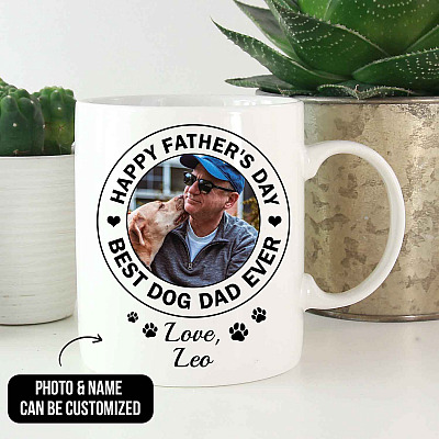 Alternative view of Personalized Photo Happy Father's Day Best Dog Dad Ever Ceramic Coffee Mug - Travel Mug - Custom Dog Dad Gifts