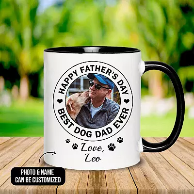 Alternative view of Personalized Photo Happy Father's Day Best Dog Dad Ever Ceramic Accent Coffee Mug - Custom Dog Dad Gifts